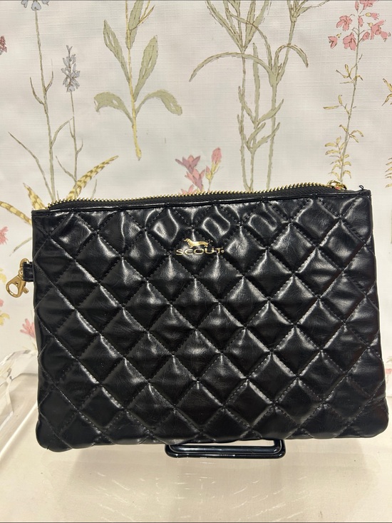 Scout Handbags - Scout Black Quilted Leather Wristlet Clutch with Gold Logo